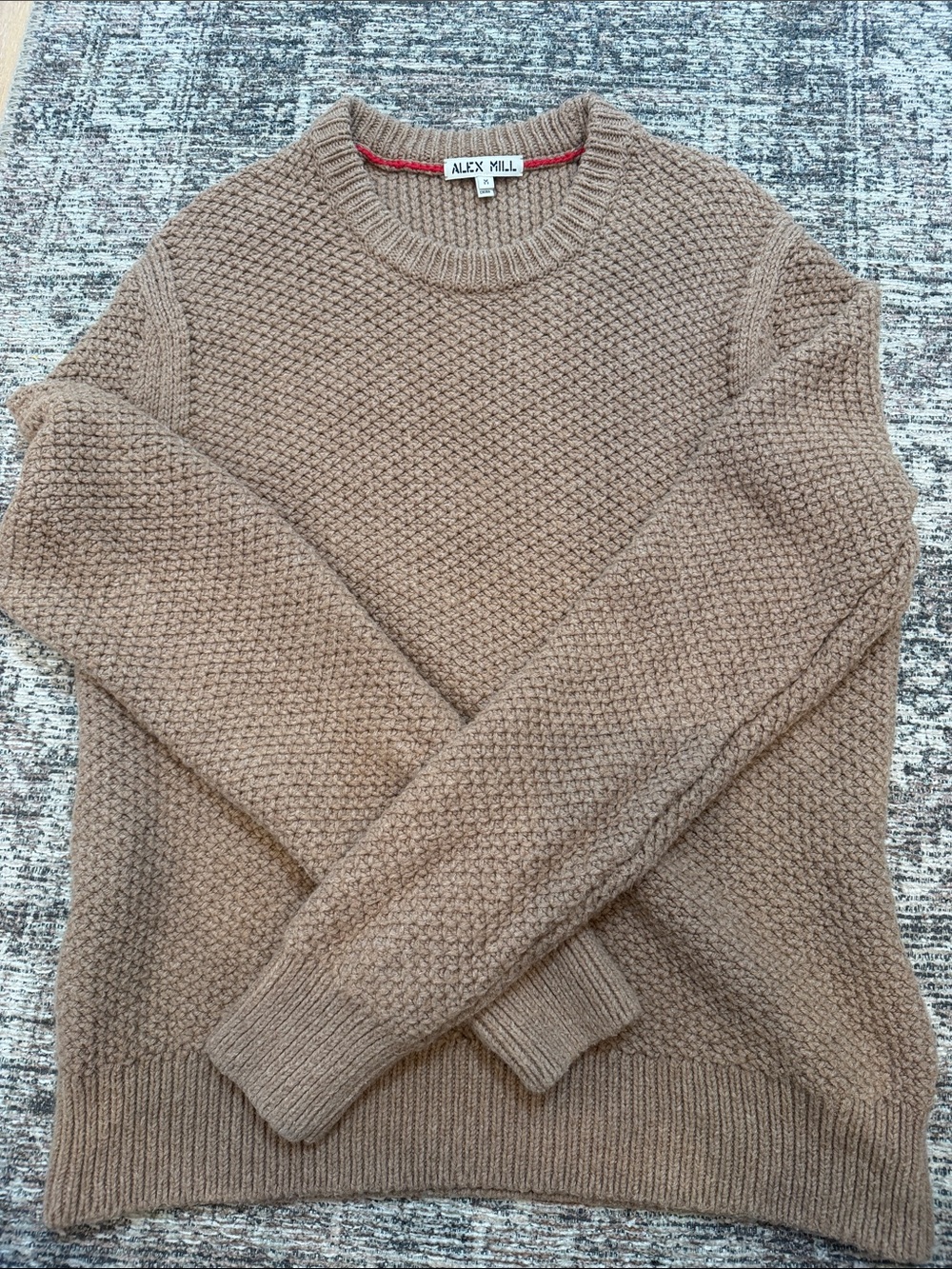 Alex Mill Men’s Textured Waffle Knit Crewneck Sweater Medium Taupe